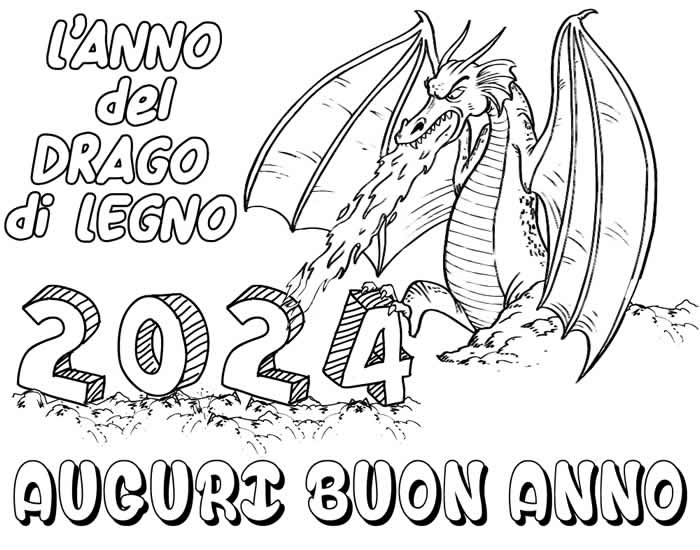 disegno da colorare in PDF dell'anno del drago 2025