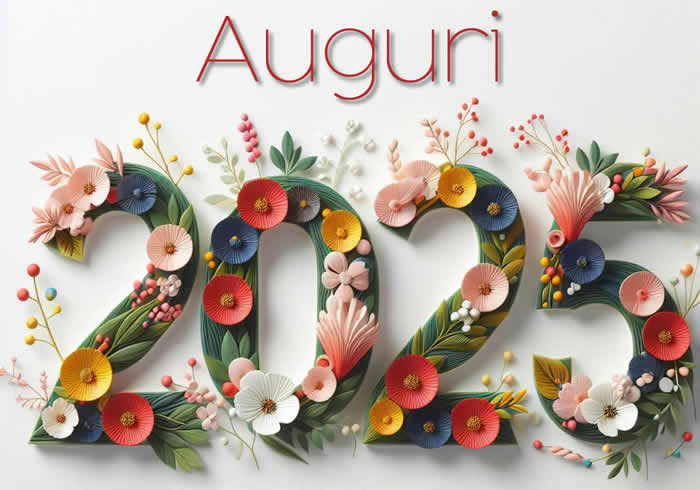 Immagine auguri 2025 realizzato con motivi floreali colorati