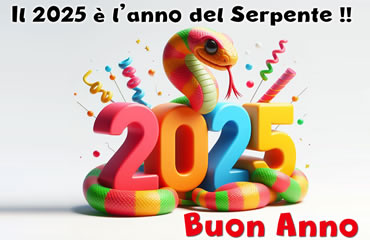 immagine con auguri e messaggio per il 2025, l'anno del serpente